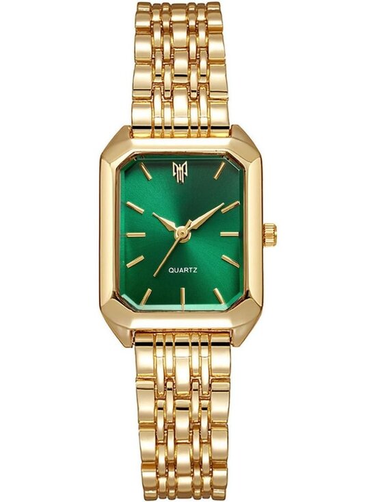 Women's Gold-Green Steel Strap Casual Fashion Simple Square Quartz Wrist Watch image 1