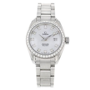 Omega Aqua Terra 2579.75 Acciaio Inox & Orologio Da Donna Al Quarzo Con Diamanti