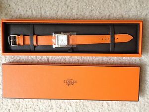 NWT Hermes H Hour Watch in Orange Calfskin Leather