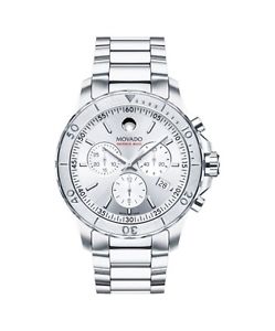 NEW LADIES MOVADO SERIES 800 DIAMOND BEZEL DIAMOND DIAL SILVER CHRONO 2600129
