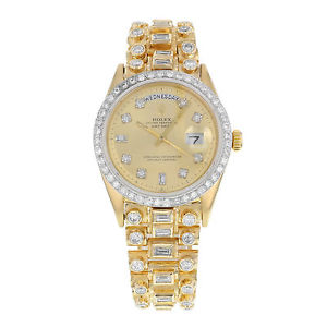 Rolex Día-Fecha 18K Oro Amarillo & 10,25 CT Personalizado Diamantes