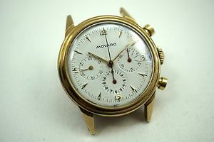 MOVADO VINTAGE 3 REGISTER CHRONOGRAPH 14K GOLD DATES 1954 SHARP CASE BID NOW!!
