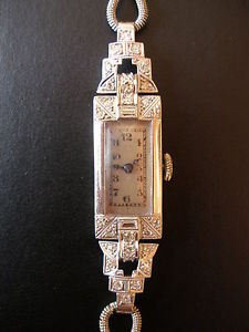 LADYS PLATINUM & WHITE GOLD DIAMOND SET ART DECO WRIST WATCH CIRCA 1930
