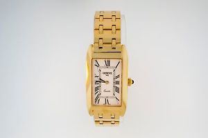 Ladies 14k Solid Yellow Gold Geneve Italy Made Rectangle Quartz Watch