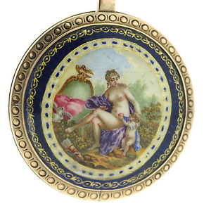 Verge Fusee Pocket Watch with Enamel Image, Vienna about 1750 with Diamond Hands
