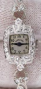 Ladies Platinum & Diamonds Hamilton Watch with 14K W Gold and Diamond Bracelet