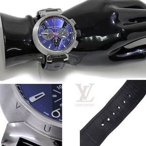 Authentic LOUIS VUITTON Tambour Blue Chronograph Nautical Timepieces Wristwatch