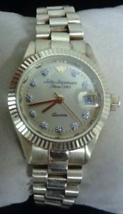Men's Jules Jurgensen 14K Solid Gold President Watch 10  Diamonds 91.05 grams TW