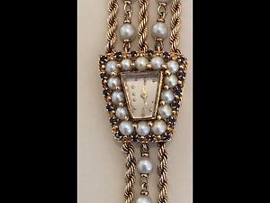 Vintage 14k Gold Pearl And Sapphire Diamond Watch