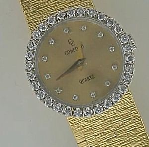 Concord Ladies Watch- VVS Factory Diamond Bezel And Face- 18K Yellow Gold
