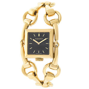Gucci 116 Signoria YA116304 18K Oro Amarillo Negro Hawk's Ojo Esfera Reloj Mujer