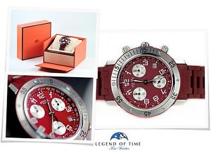 HERMES watch CLIPPER Chrono Diver CL2.918 BORDEAUX Steel & Rubber Strap Gift Box