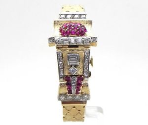 Vintage Art Deco Ladies 14k Yellow Gold 1.76 Cts. Diamonds & Rubies Watch