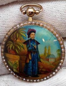 MUSEUM Chinese Qing Dynasty fancy case 18k gold,enamel&pearls verge fusee watch