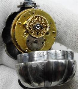 MUSEUM antique French Miniature Verge Fusee silver Pumpkin pocket watch c1790's