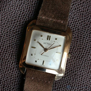ASTROLUX 18K YELLOW GOLD CIOCCOLATONE STYLE 32MM 21MM LUGS RARE 1950s FELCA 1560