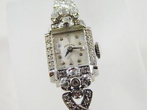 Ladies 14kt White Gold Antique Hamilton Diamond Watch