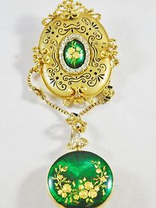 Ladies Estate 18kt Yellow Gold Diamond Enamel Broach Watch