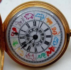 MUSEUM Qing Dynasty Chinese Duplex watch,jumping central hand.Zodiac dial.