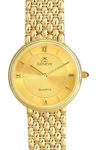 Euro Geneve 14k Gold Men's Round Watch With A 14K Gold Link Band #47644