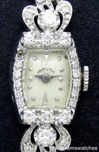 Hamilton Vintage Ladies Cocktail Dress Watch Diamond Bracelet 14k White Gold