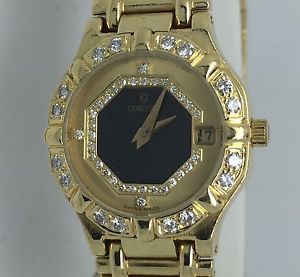 Solid 18k Yellow Gold and Diamond Concord Ladies Saratoga Depose Date Watch