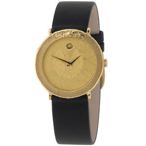 ARS Herren-Armbanduhr Quarz Analog 750 Gold Gelbgold Lederband Safirglas A31869