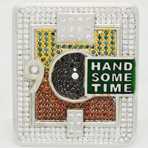 Stunning 18K Gold 3.5TCW White Blue Fancy Brown Black Diamond Watch Dial W9