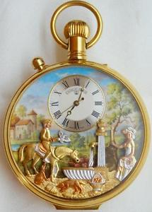 OUTSTANDING Swiss Musical 4 Motion Automaton Charles Reuge gild pocket watch,box