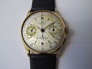 UNIVERSAL GENEVE MEDICO COMPAX VINTAGE CHRONOGRAPH 18K GOLD 34.5MM ORIGINAL DIAL