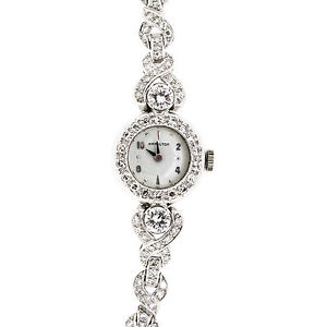 Hamilton Vintage-Diamant/Platin Damen Uhr -Aprx 3CT Diamanten