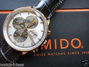 Mido Commander II 42mm Rose gold plated leather band M016.414 Men's Chronograph
