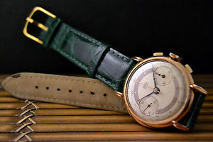 ARSA EXTRA VINTAGE CHRONOGRAPH WATCH UHR MONTRE 18K SOLID ROSE GOLD LANDERON 39