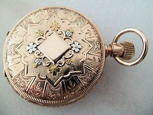 Waltham pocket watch / pendant (14k solid gold multi colour Hunter case) 1888