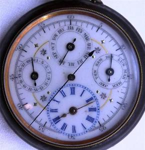 MUSEUM Chinese Qing Dynasty Calendar Central Second hand enamel watch circa 1890