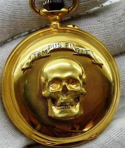 MUSEUM antique Memento Mori Doctor's Skull 18K gold Calendar&Moonphase watch