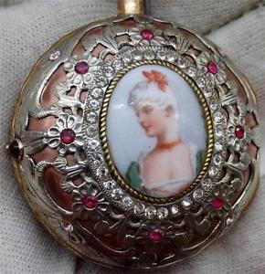 MUSEUM antique J.Romilly a Paris fancy gild case Verge Fusee pocket watch&fob
