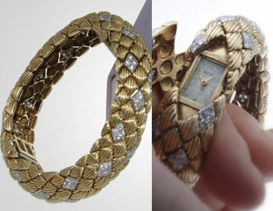 RARE VINTAGE DAVID WEBB 18K YELLOW GOLD AND DIAMOND BRACELET/WATCH