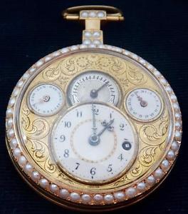 MUSEUM Chinese Emperor's Verge&Fusee REGULATOR CALENDAR Enamel& 114 PERALS watch