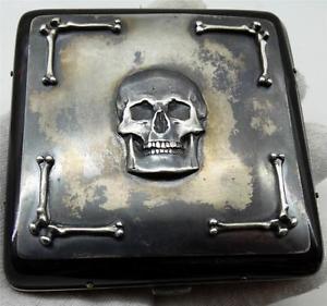 Rare Victorian Memento Mori Doctors Skull travel pocket/desk silver 8 days watch