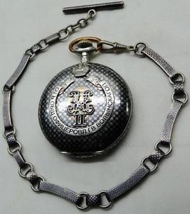 Rare WWI Imperial Russian army Officer's award silver&niello full hunter case