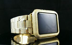 Yellow Gold Plated Real Diamond Apple WATCH SPORT 38mm Stainless Steel Ban