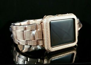 Real Diamond Apple WATCH SPORT Rose Gold Finish 38mm Stainless Steel Band