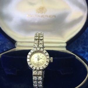 VINTAGE BUCHERER LADIES WATCH 18K WHITE GOLD, 17J, 102 DIAMONDS, 5.45 CARATS