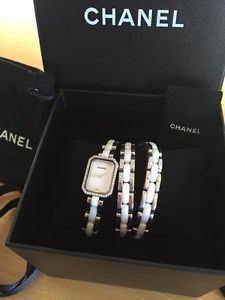 Authentic CHANEL Premiere White Ceramic Diamond Triple Tour