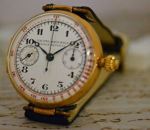TH PICARD FILS VINTAGE MONOPUSHER CHRONOGRAPH WATCH UHR MONTRE, 18K SOLID GOLD