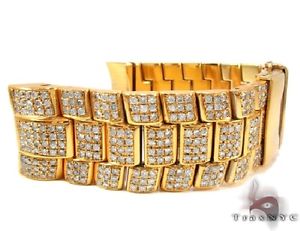 Diamond Round Cut H-G Color SI1 Yellow Stainless Steel Pave Watch Band 12.10ct