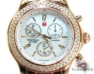 Ladies Women Diamond Michele Watch Round Cut Rose Gold Mother of Pearl 0.50ct