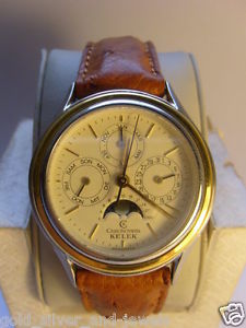 CHRONOSWISS Kelek Automatic Steel Gold Calendar Moon Phase Ostrich Leather 2892