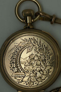 Antique 14 carat Solid Gold Pocket watch and 9 carat Guard Chian. 1887.